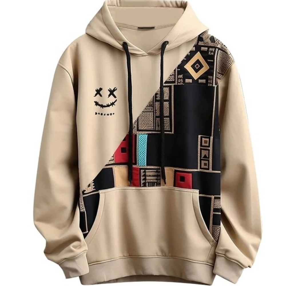 Hpapadks Fashion Casual Part Print Hooded Pullover Men's XXL Sweater Pre-owned